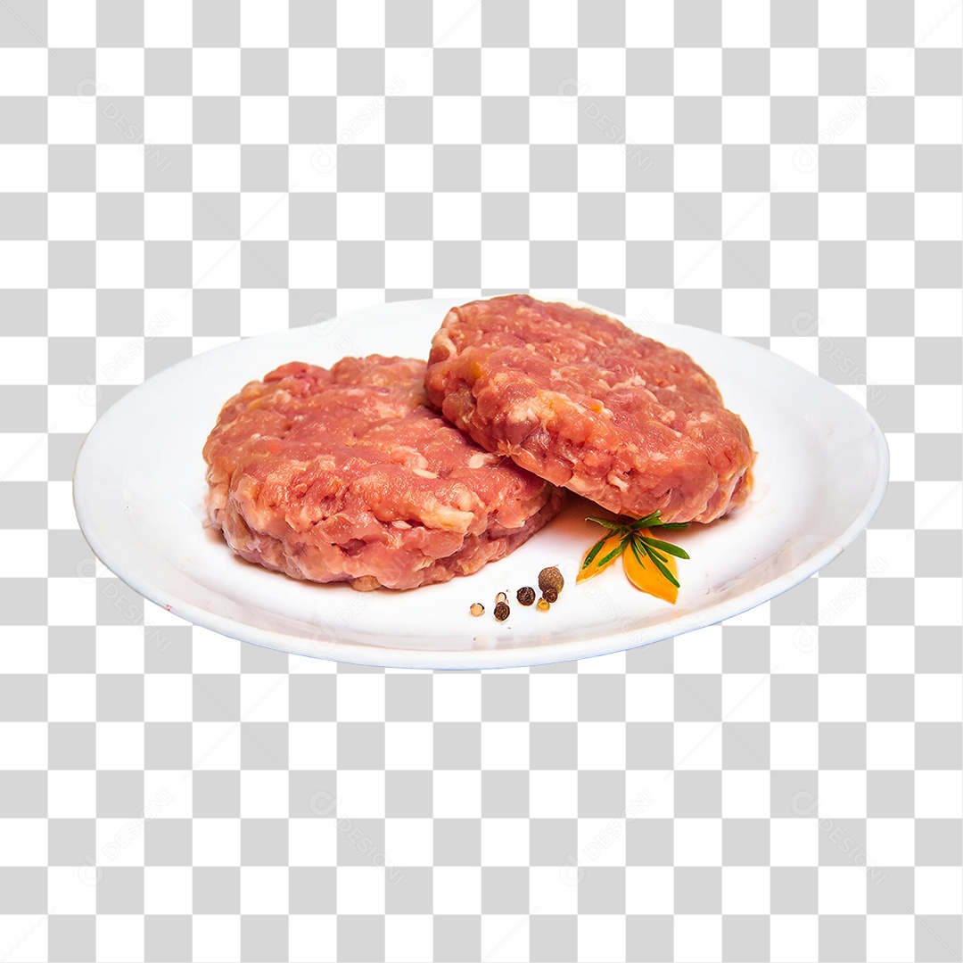 Carne para Hambúrguer em um Prato Branco PNG Transparente