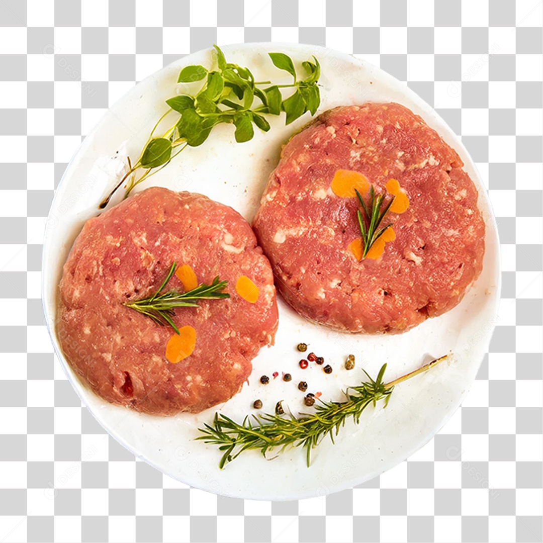 Carne para Hambúrguer em um Prato Branco PNG Transparente