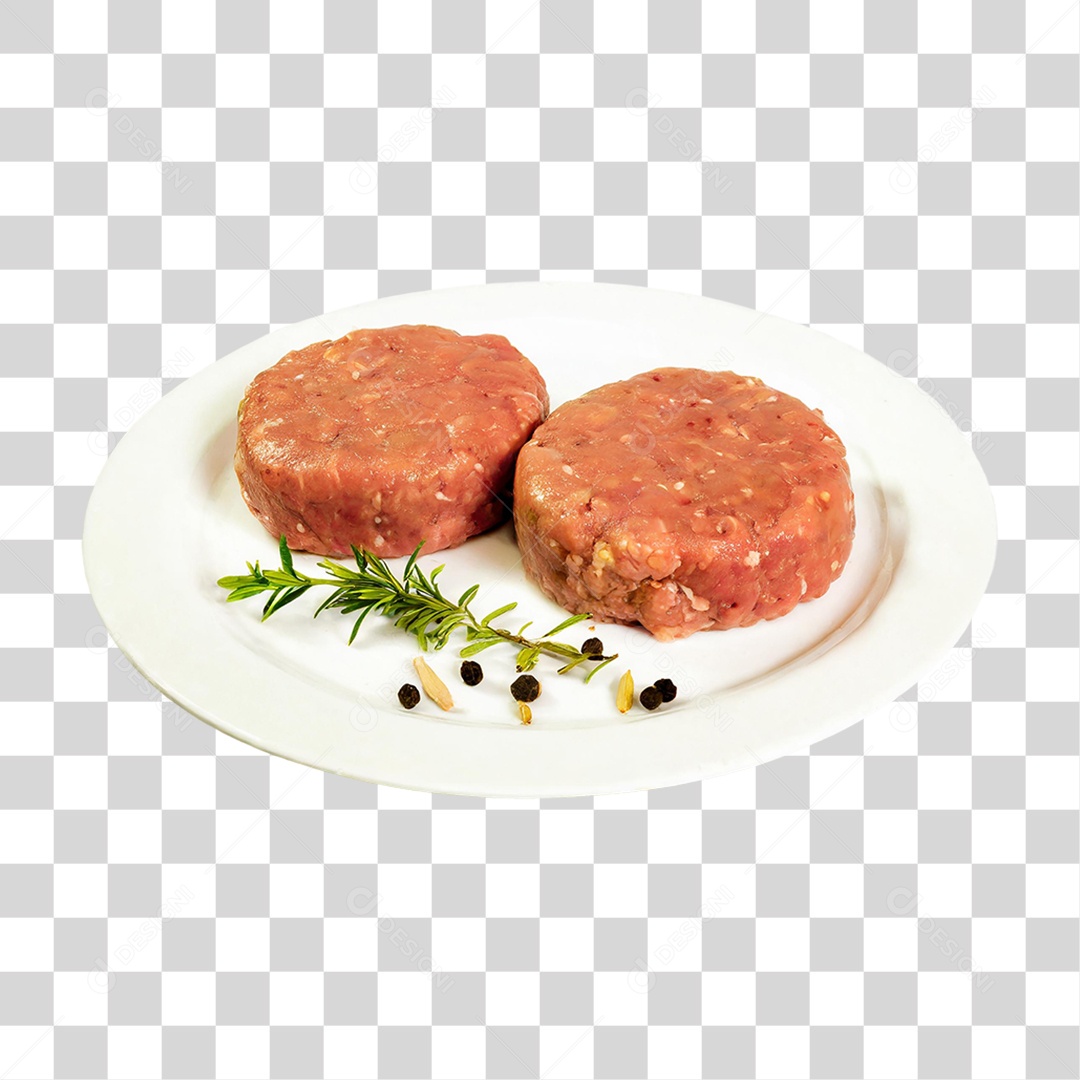 Carne para Hambúrguer em um Prato Branco PNG Transparente