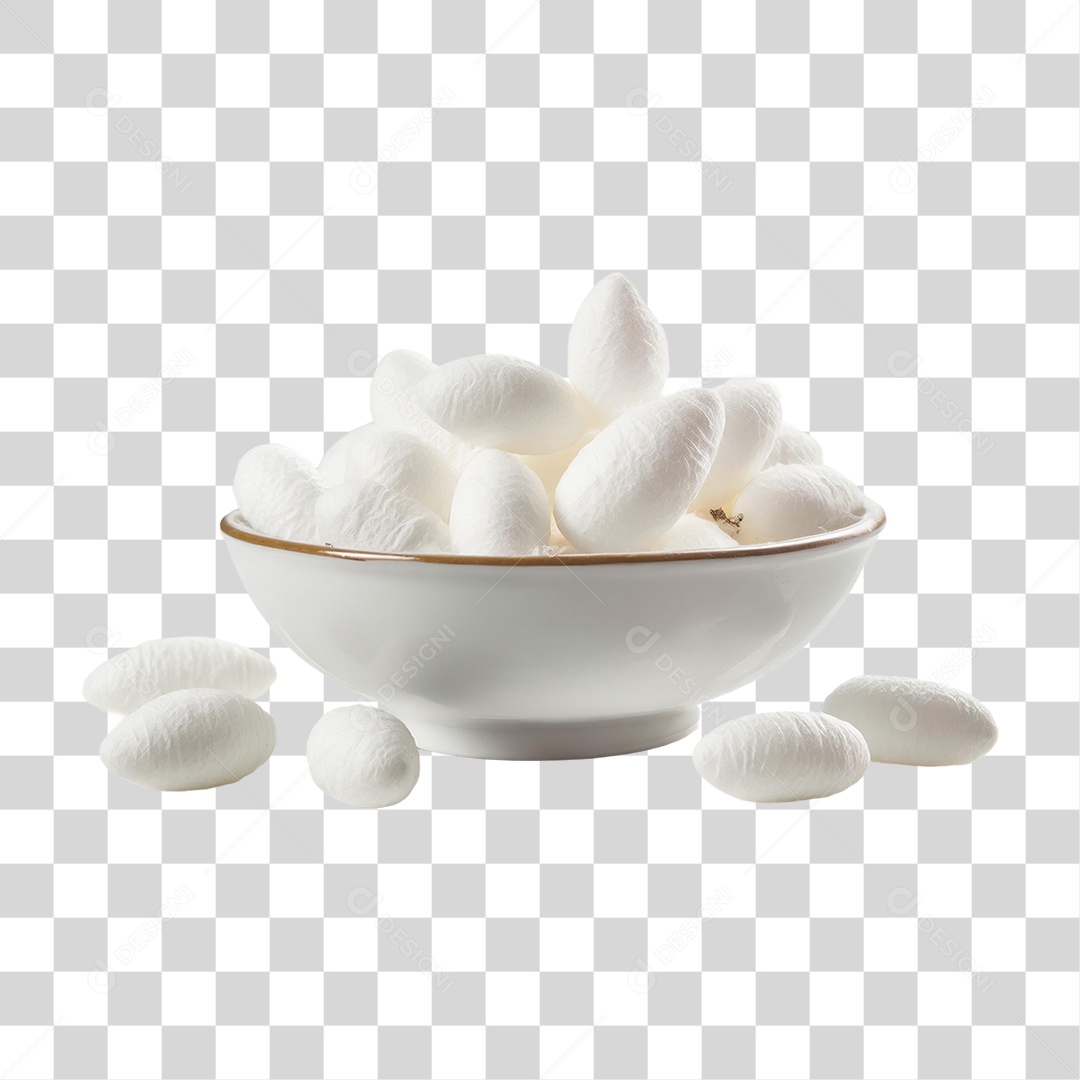 Casulos de Bicho da Seda Branco em uma Tigela PNG Transparente