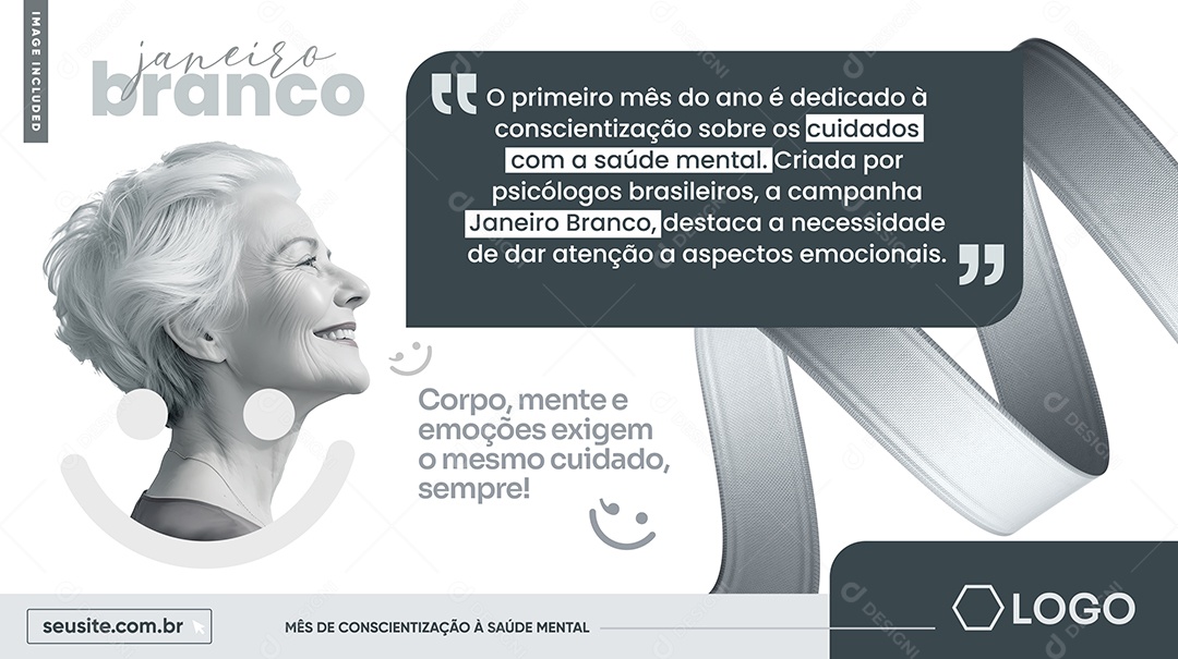 Banner January White Body mind and emotions require the same care Social Media PSD Editable