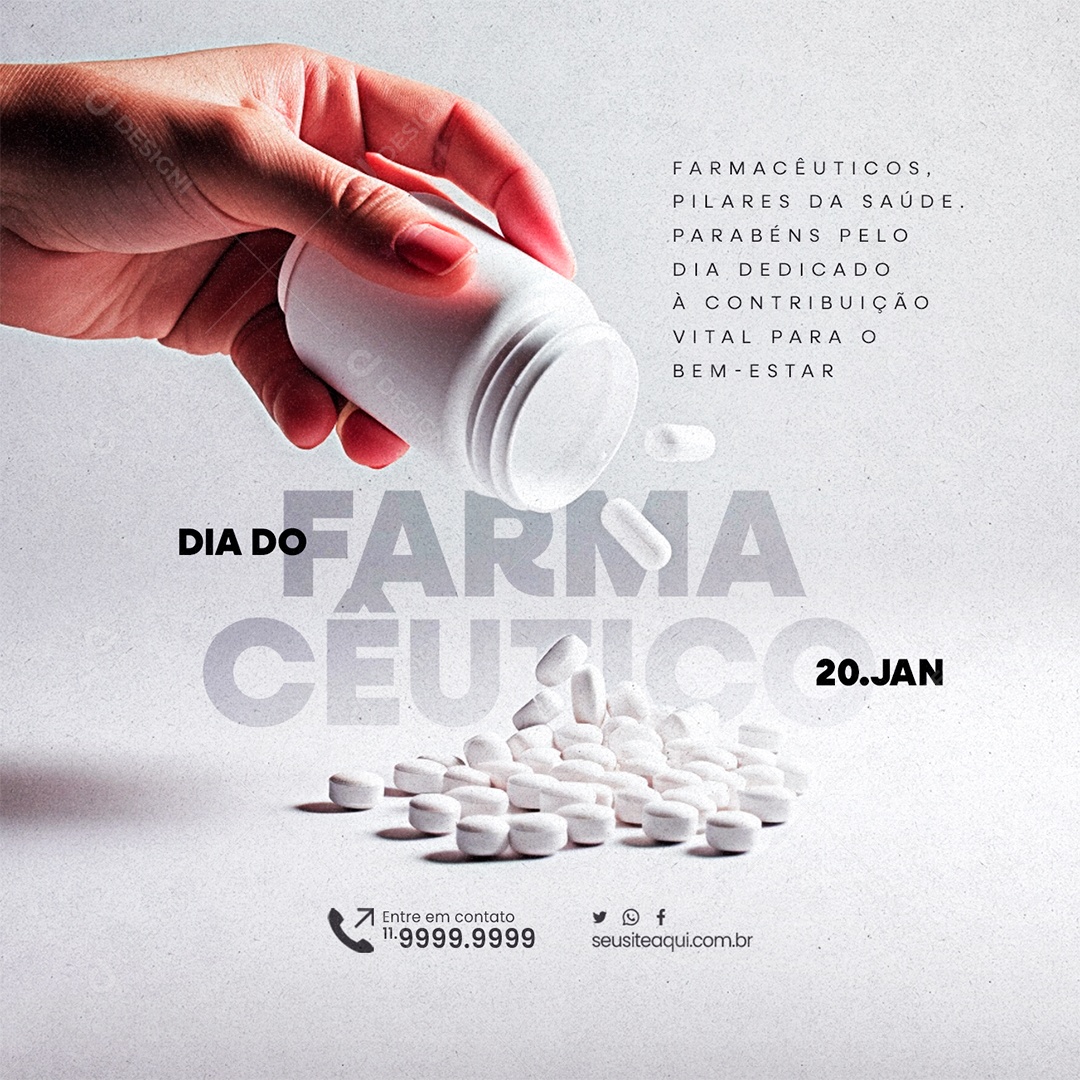 Dia Do Farmacêutico 20 De Janeiro Pilares da Saúde Parabéns Social Media PSD Editável