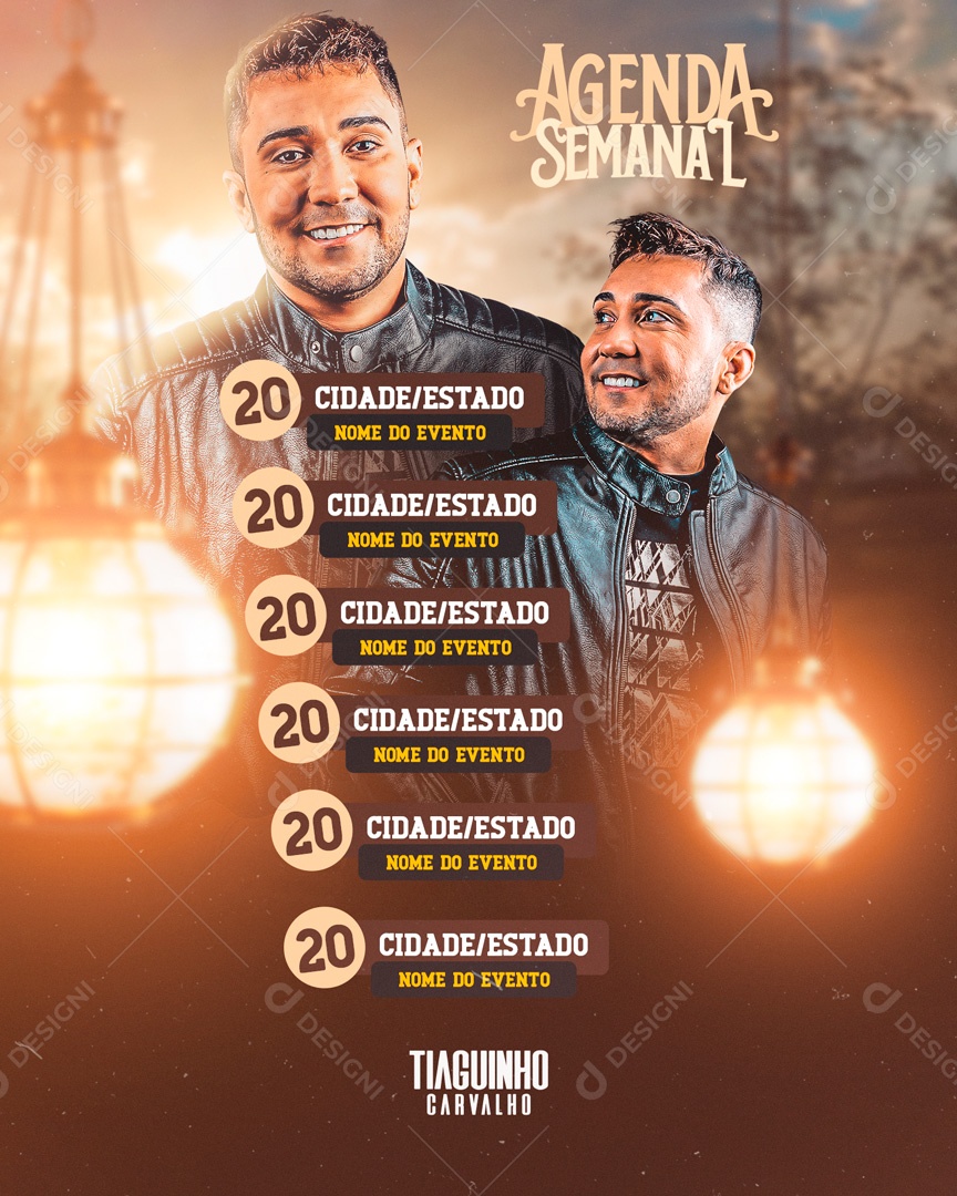 Social Media Flyer Story Agenda Semanal Tiaguinnho Carvalho PSD Editável