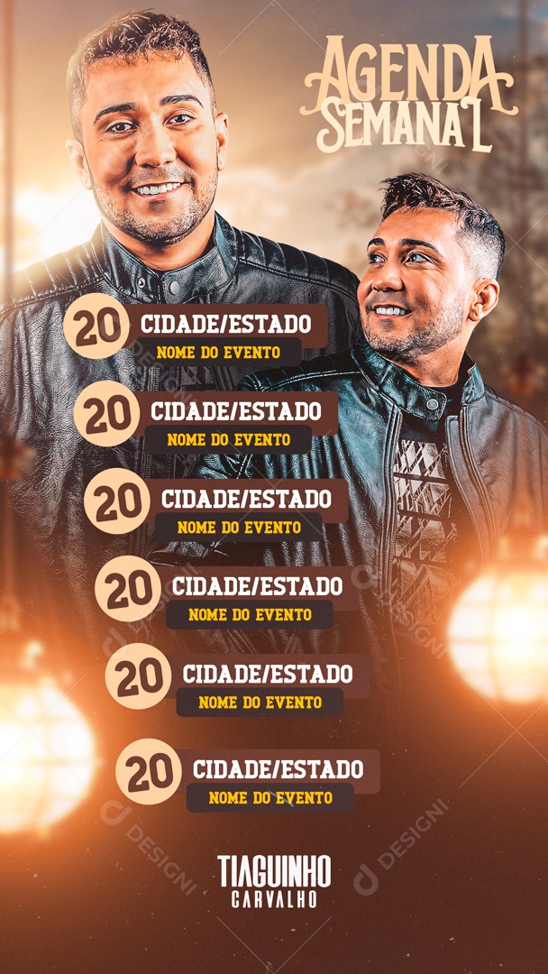 Social Media Flyer Story Agenda Semanal Tiaguinnho Carvalho PSD Editável