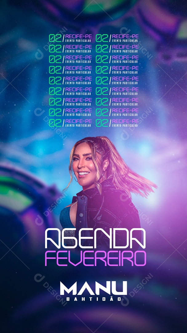 Social Media Flyer Story Agenda Fevereiro Manu Batidão PSD Editável