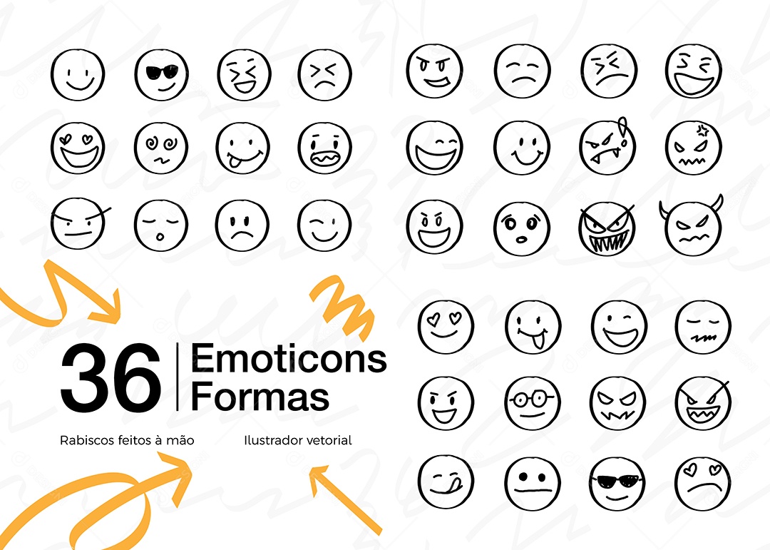 Conjunto de 36 Formas de Emoji Vetor EPS