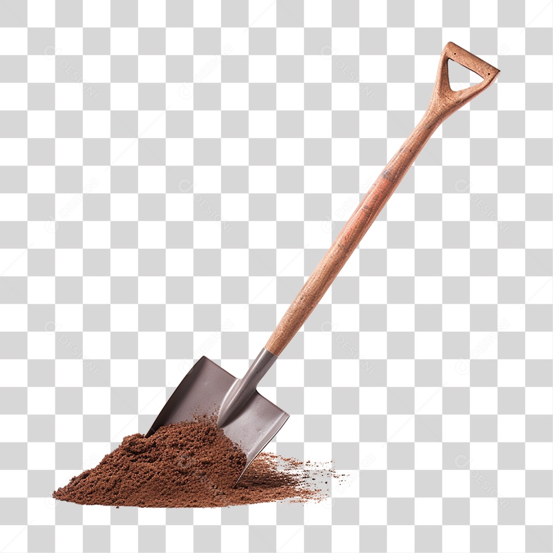 Pá de Metal com Cabo de Madeira PNG Transparente
