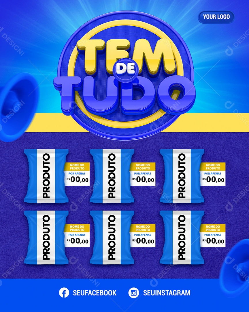 Social Media Story Encarte Azul Tem De Tudo Supermercado PSD Editável