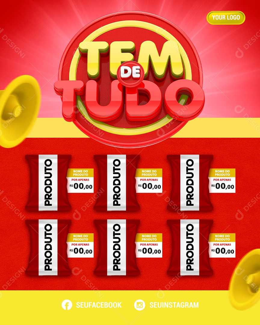 Social Media Story Encarte Vermelho Tem De Tudo Supermercado PSD Editável