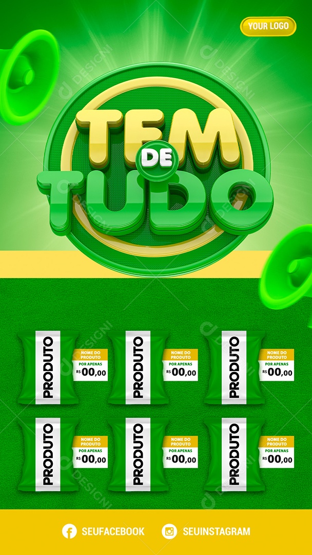 Social Media Story Encarte Verde Tem De Tudo Supermercado PSD Editável