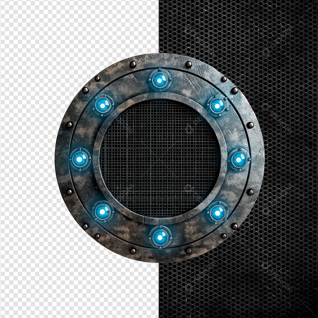 Elemento 3D Moldura De Ferro Com Led Azul Para Composição PSD