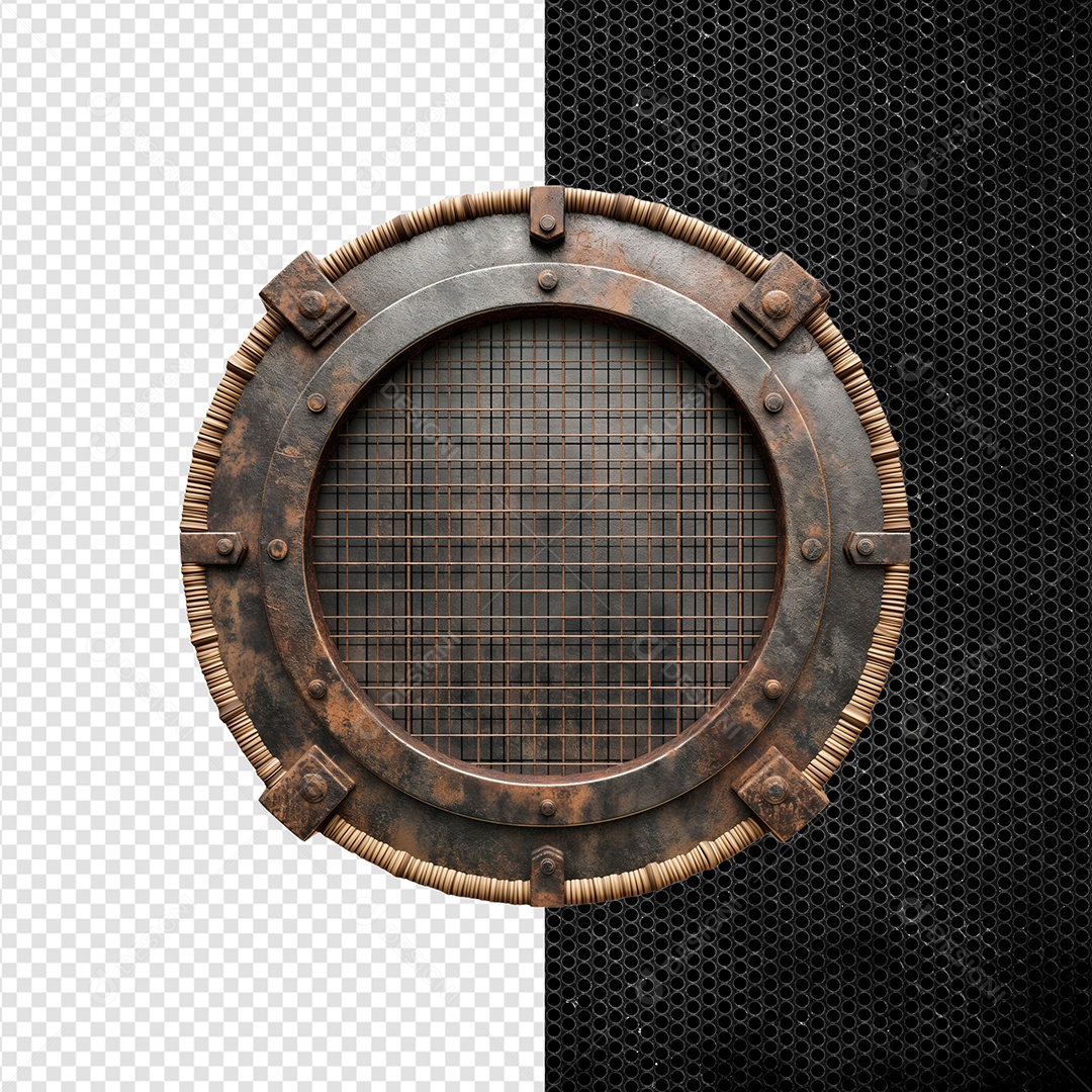 Moldura De Ferro Circular Elemento 3D Para Composição PSD