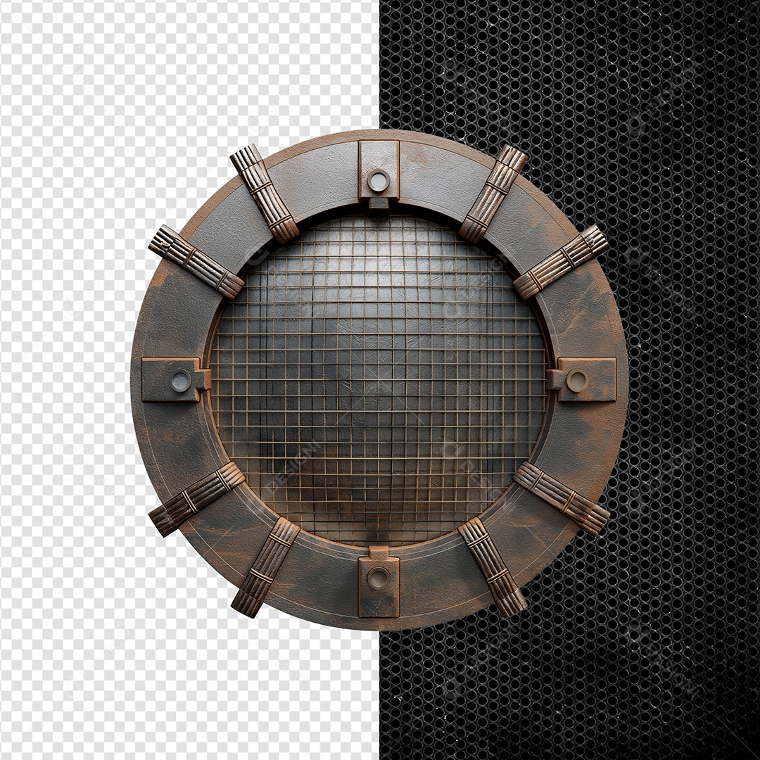 Moldura De Ferro Circular Elemento 3D Para Composição PSD