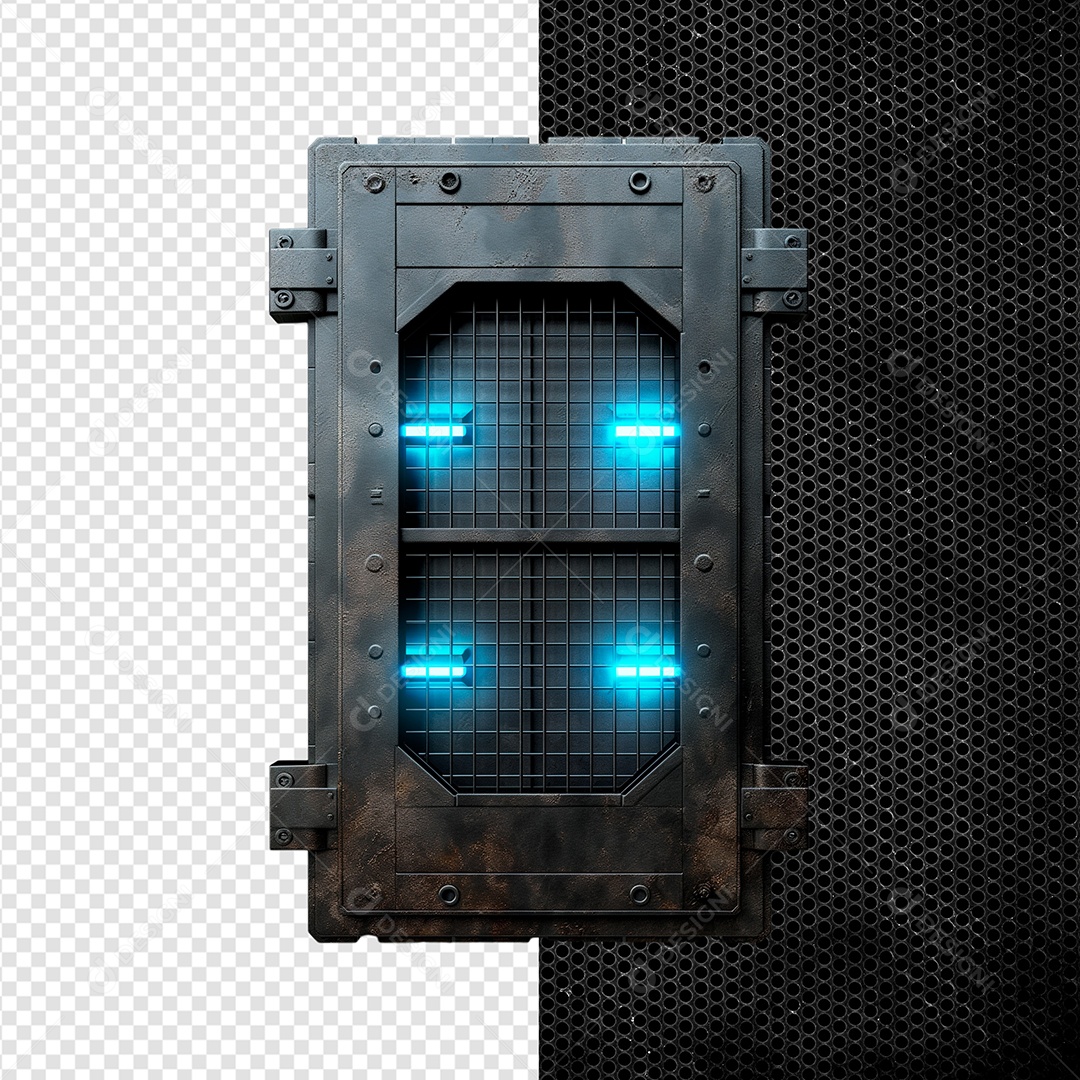 Elemento 3D Placa De Ferro Com Led Azul Para Composição PSD