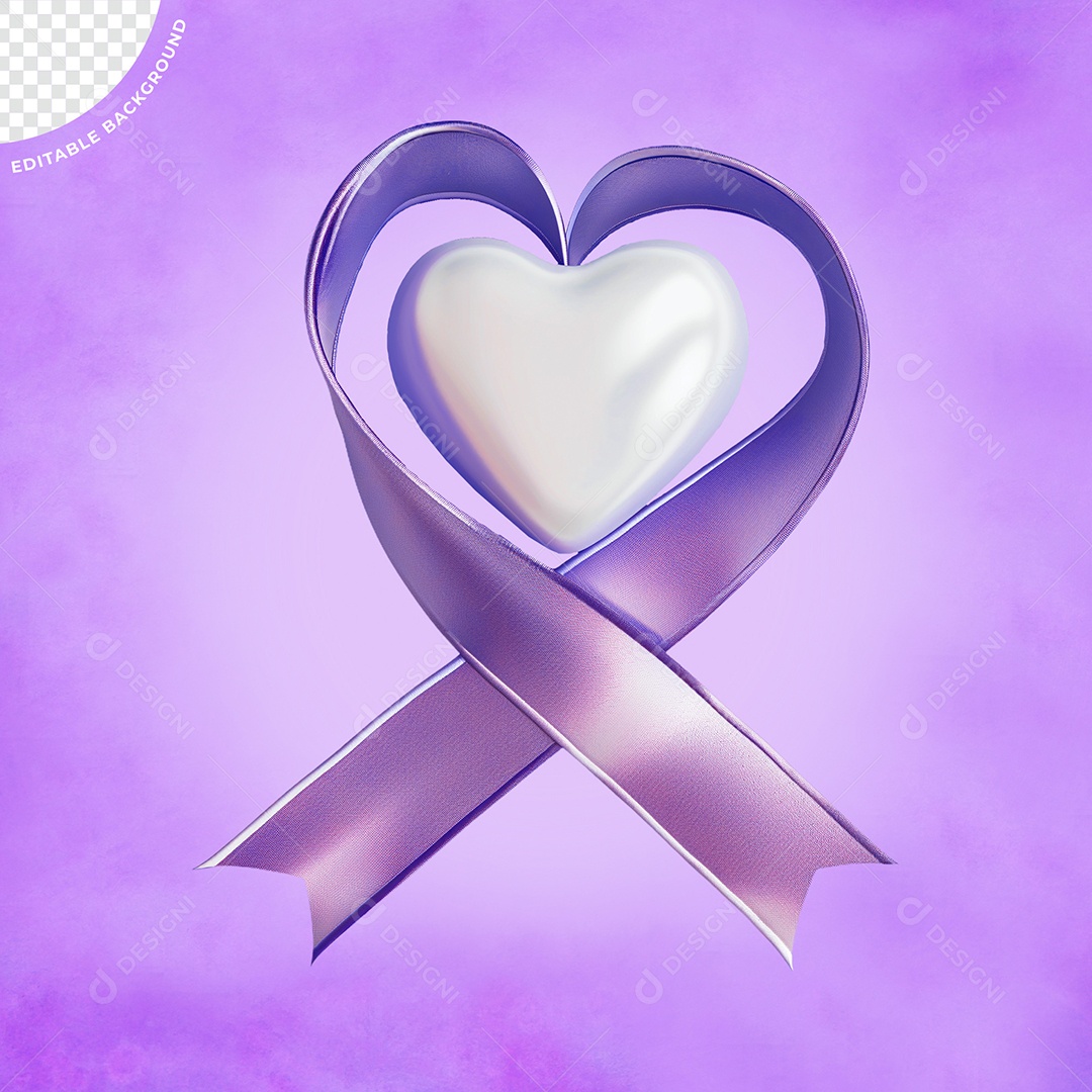 Elemento 3D Laço Roxo Com Coração Para Composição PSD