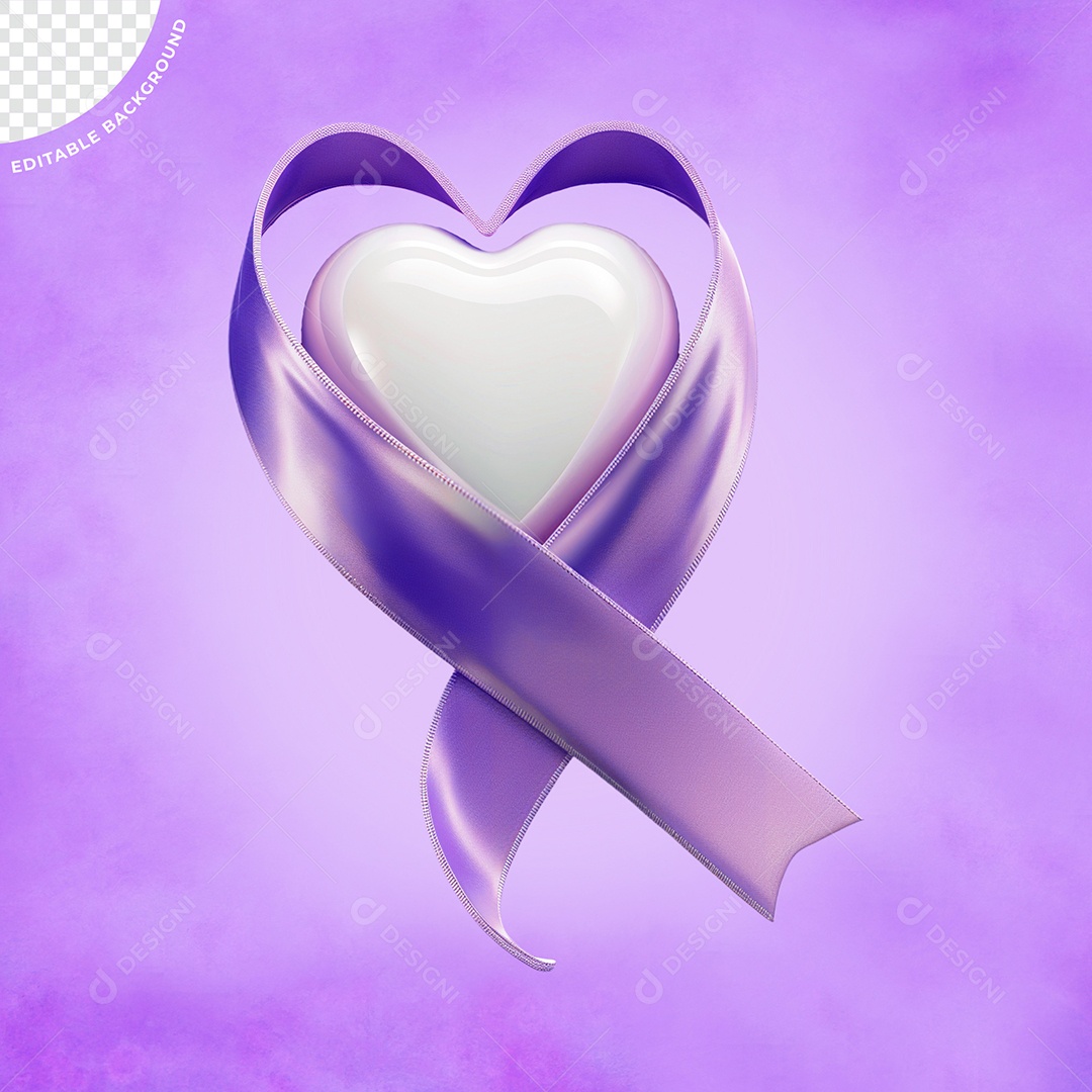Elemento 3D Laço Roxo Com Coração Para Composição PSD