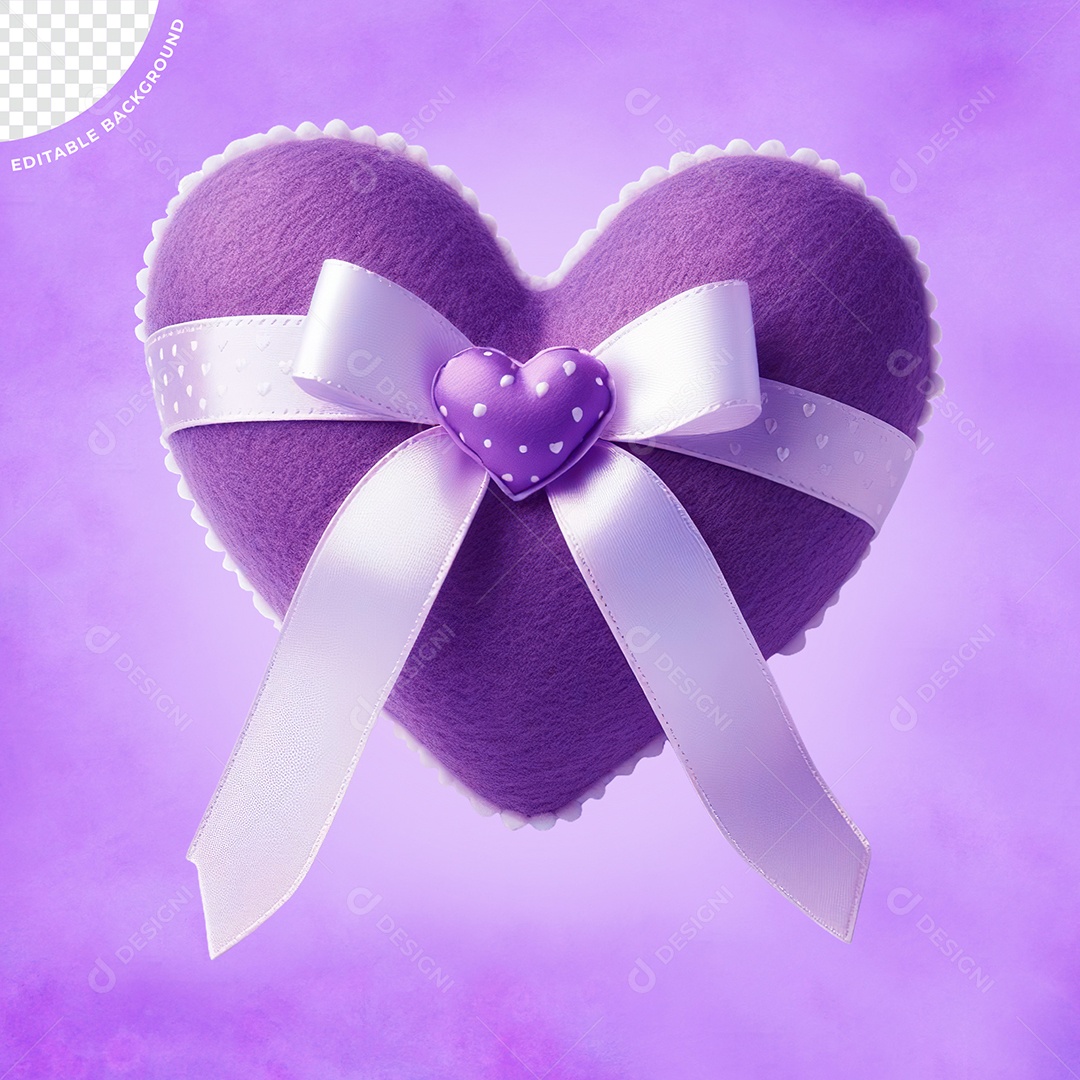 Elemento 3D Coração Roxo Laço Para Composição PSD