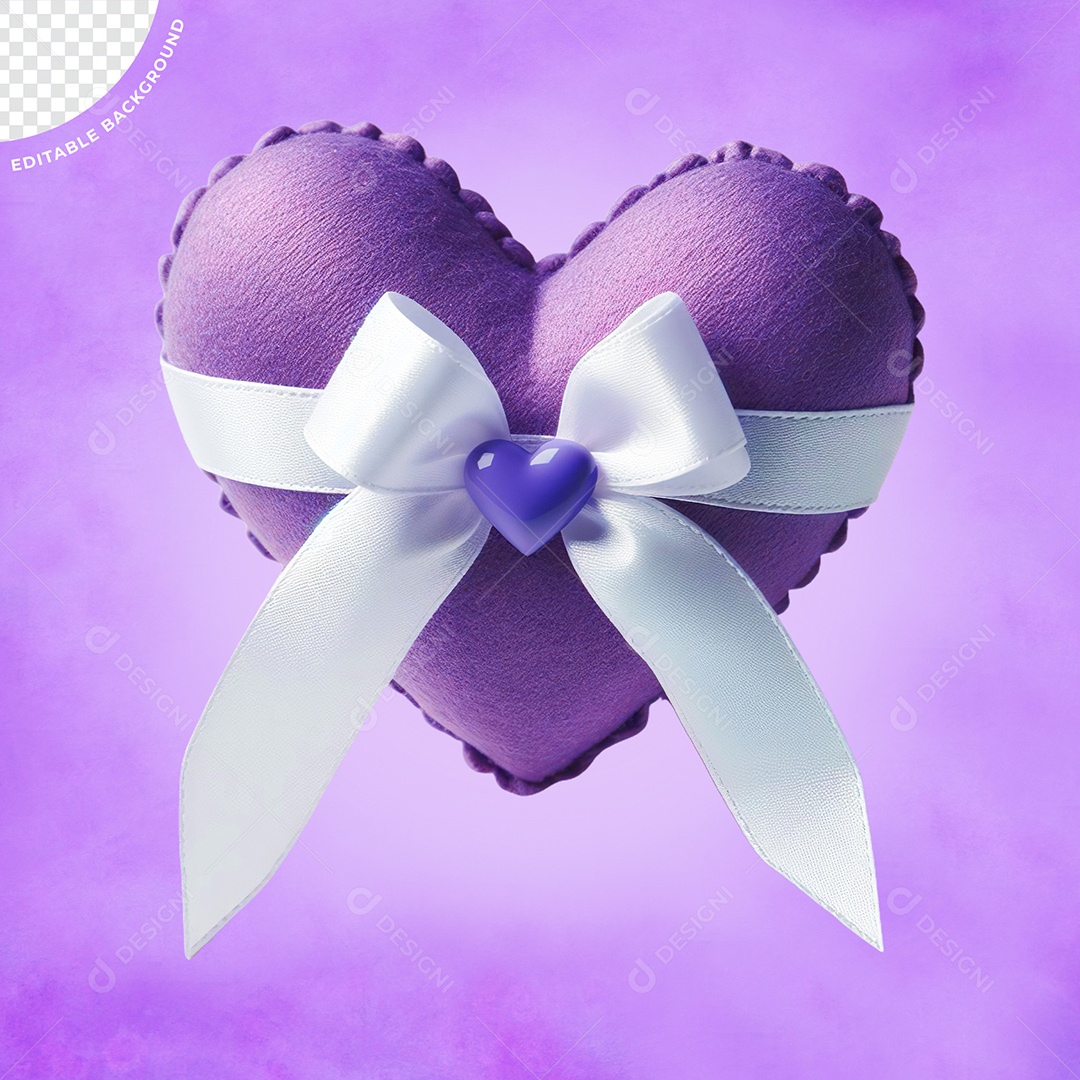 Elemento 3D Coração Roxo Laço Para Composição PSD