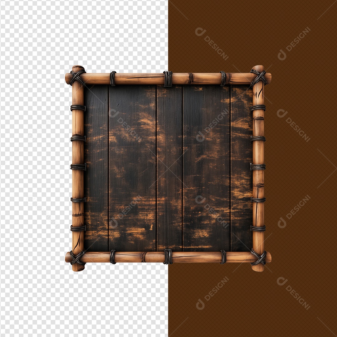 Moldura De Madeira Quadrada Elemento 3D Para Composição PSD