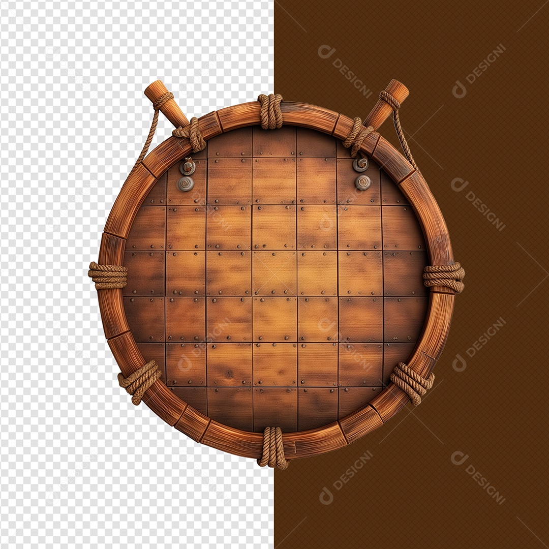 Elemento 3D Moldura Circular De Madeira Para Composição PSD