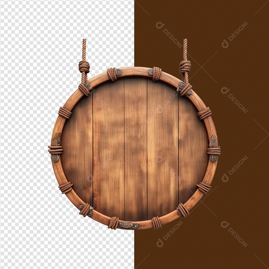 Elemento 3D Moldura Circular De Madeira Para Composição PSD