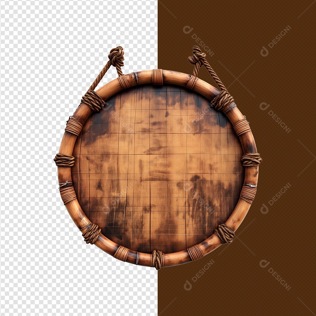 Elemento 3D Moldura Circular De Madeira Para Composição PSD