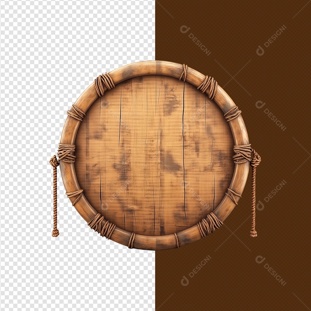 Elemento 3D Moldura Circular De Madeira Para Composição PSD