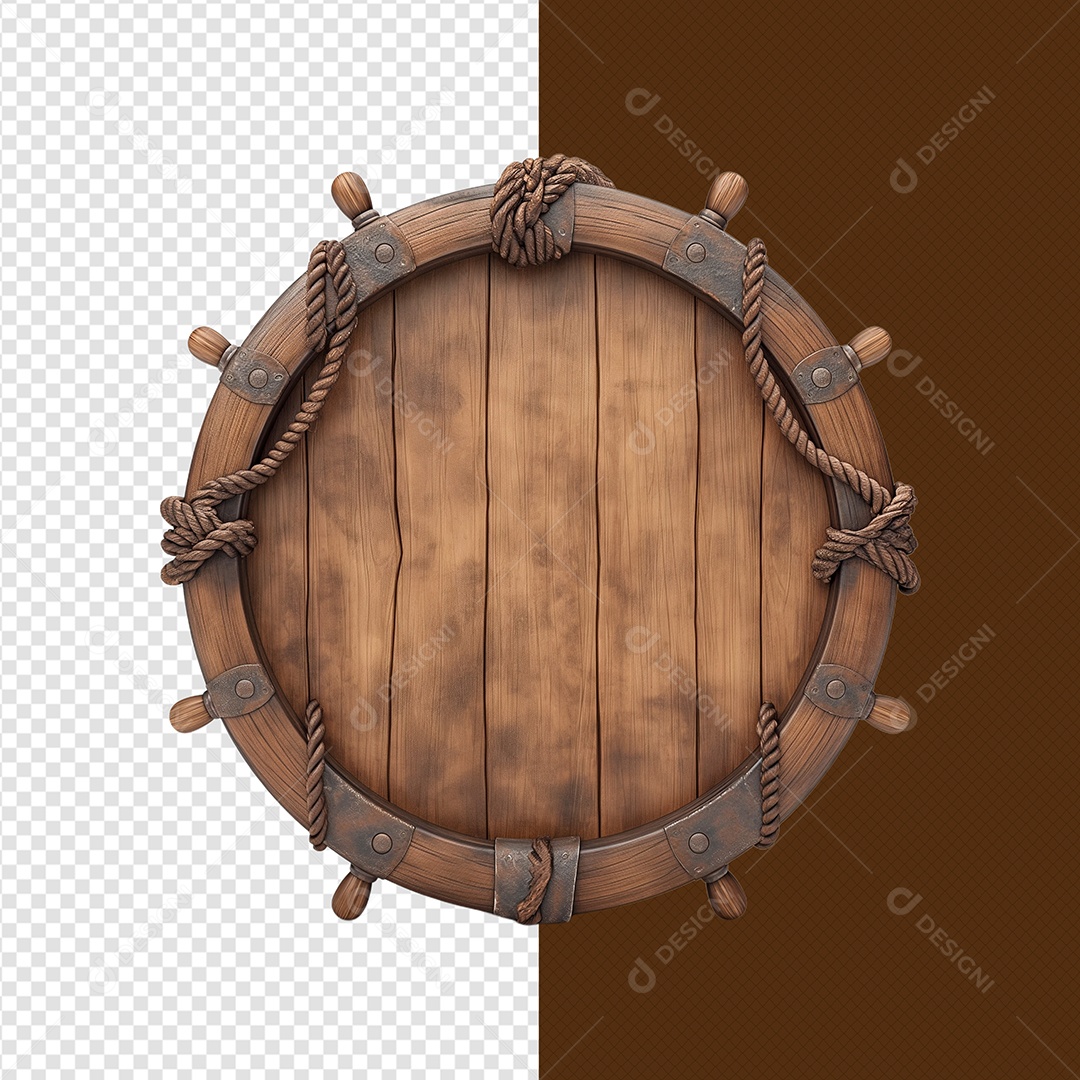 Moldura De Madeira Circular Elemento 3D Para Composição PSD