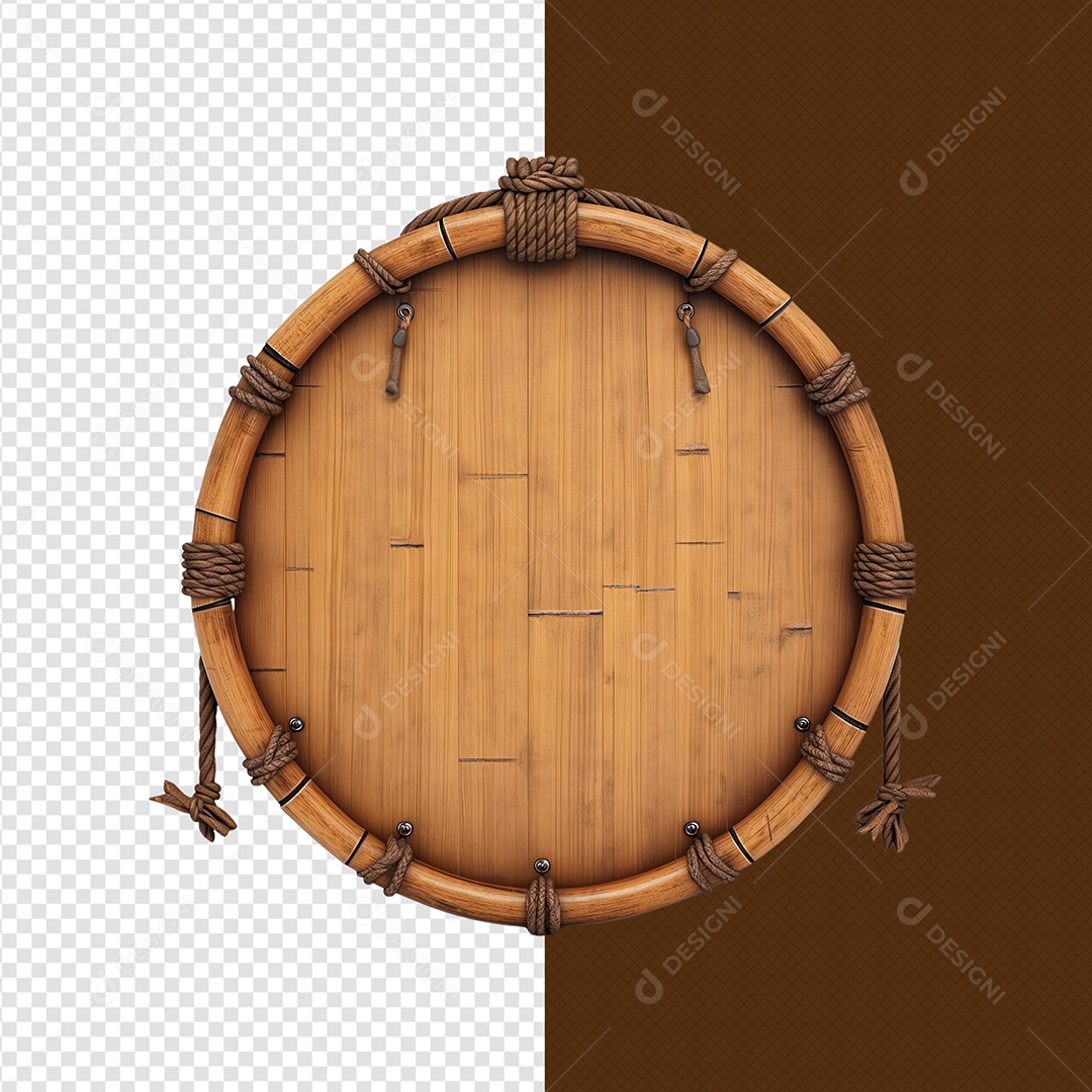 Elemento 3D Moldura Circular De Madeira Para Composição PSD