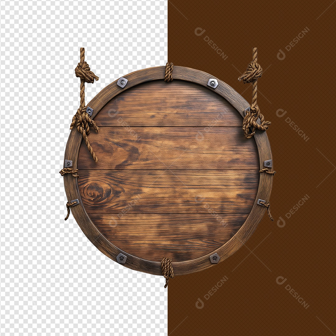 Elemento 3D Moldura Circular De Madeira Para Composição PSD