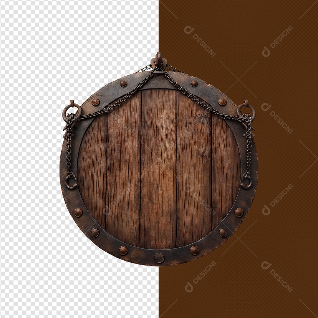 Elemento 3D Moldura Circular De Madeira Ferro Para Composição PSD