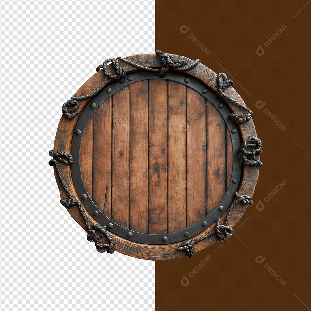 Elemento 3D Moldura Circular De Madeira Ferro Para Composição PSD