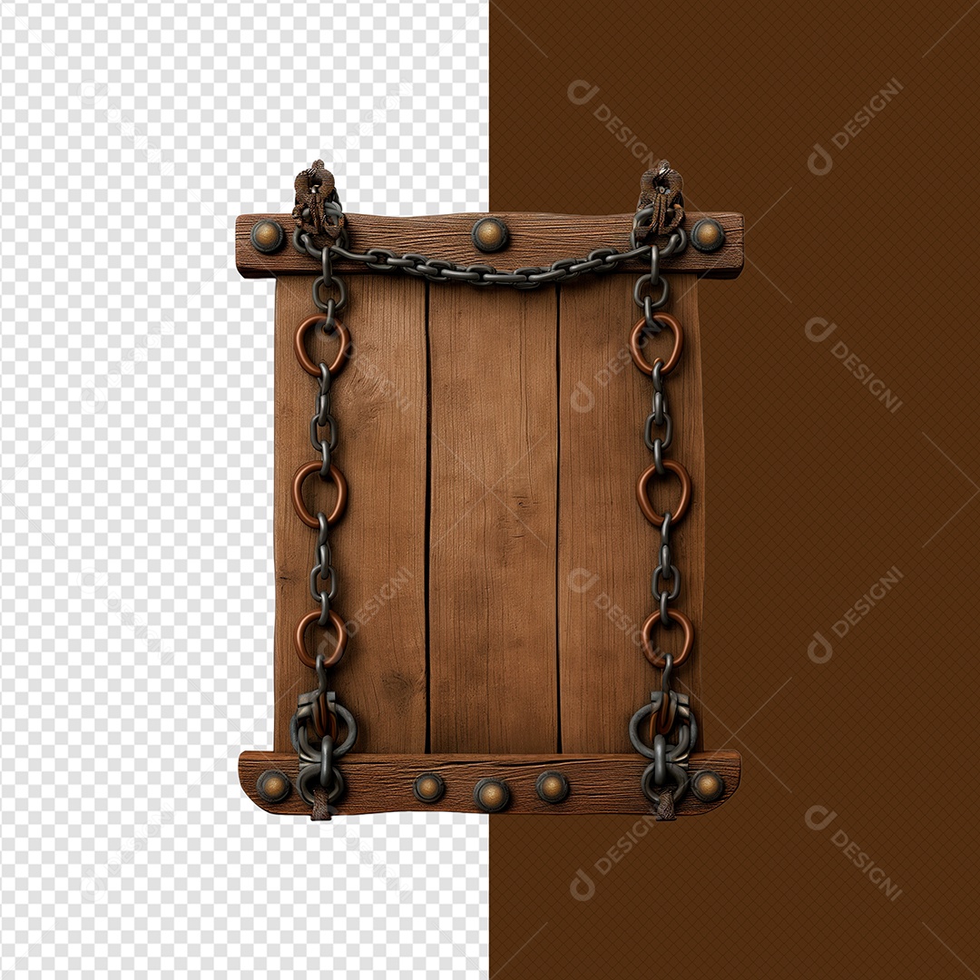 Elemento 3D Moldura Madeira Ferro Correntes Para Composição PSD