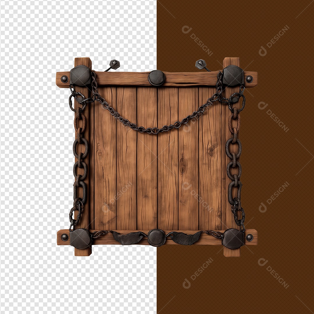 Elemento 3D Moldura De Madeira Ferro Correntes Para Composição PSD