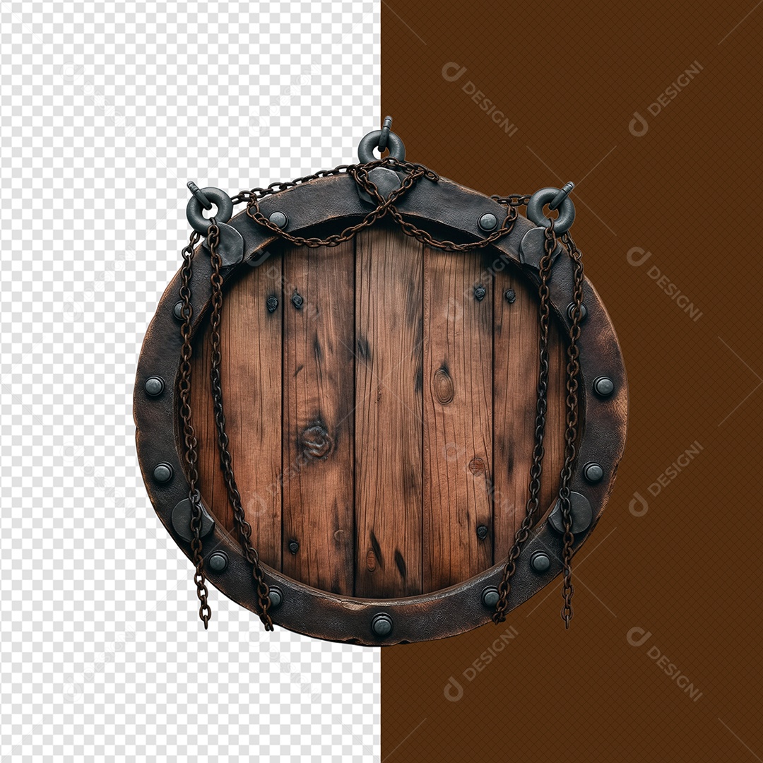 Elemento 3D Madeira Circular Com Ferro Para Composição PSD