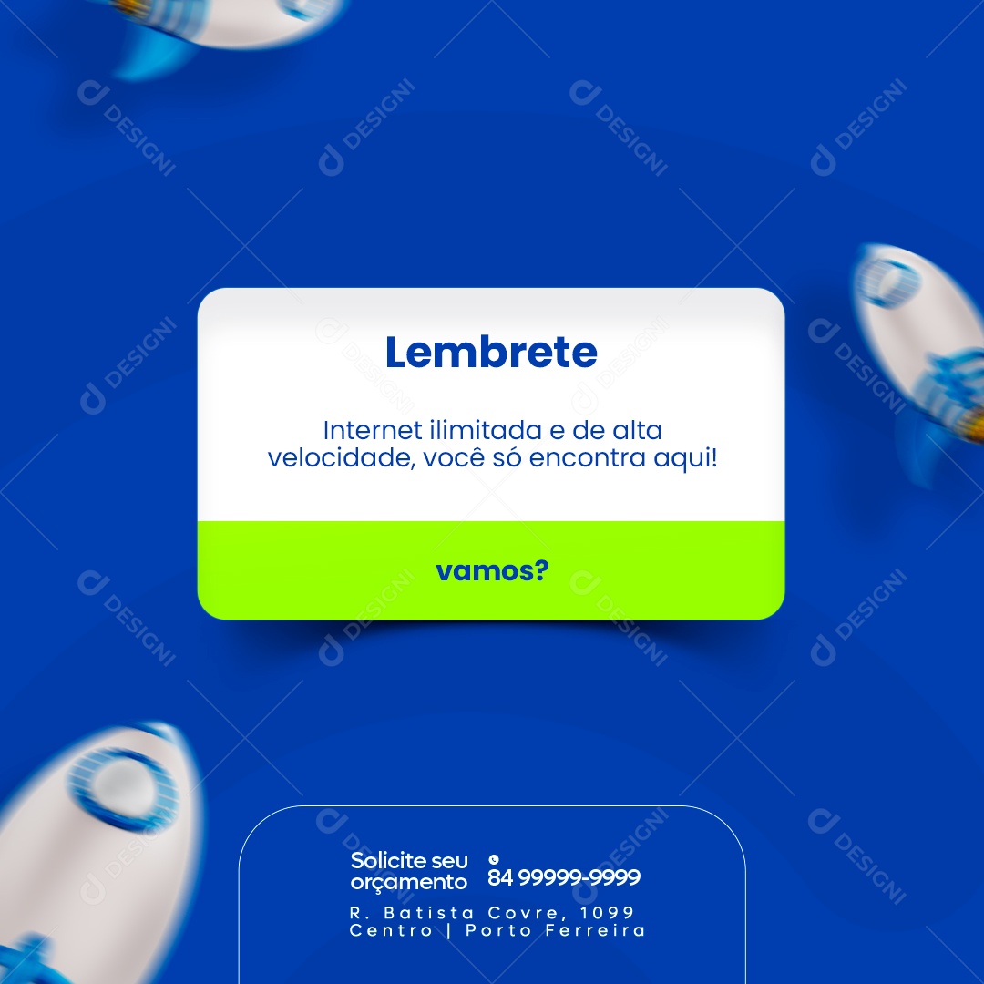 Provedor De Internet Lembrete internet Ilimitada e de alta velocidade Social Media PSD Editável