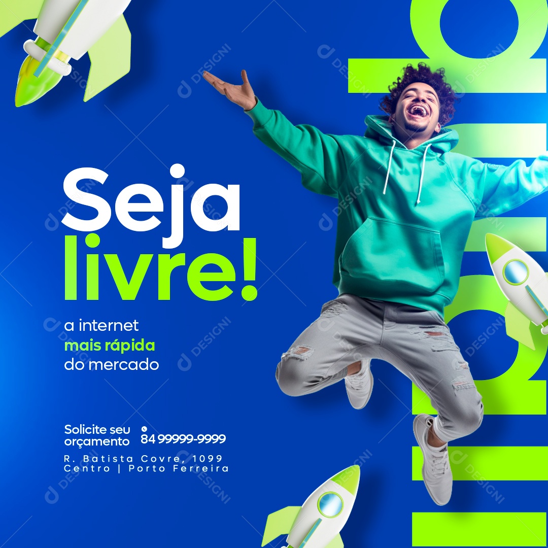 Provedor De Internet Seja livre a internet mais rápida do mercado Social Media PSD Editável