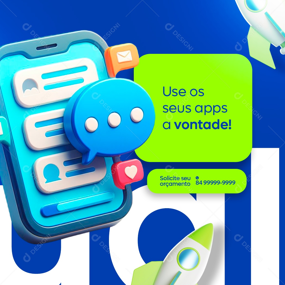 Provedor De Internet Use os seus apps a vontade Solicite um orçamento Social Media PSD Editável