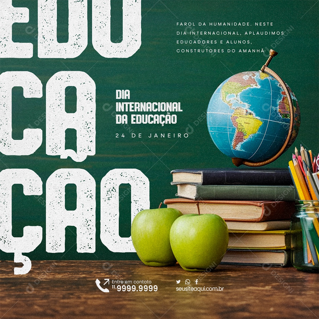 Dia Internacional da Educação 24 De Janeiro Farol da Humanidade Social Media PSD Editável