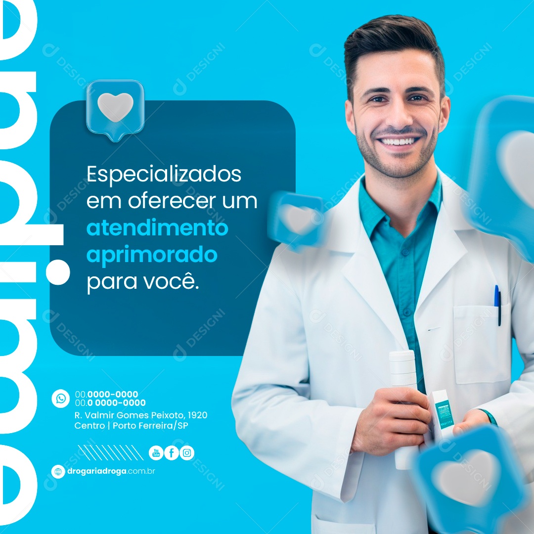 Farmácia Especializados em oferecer um atendimento aprimorado Social Media PSD Editável