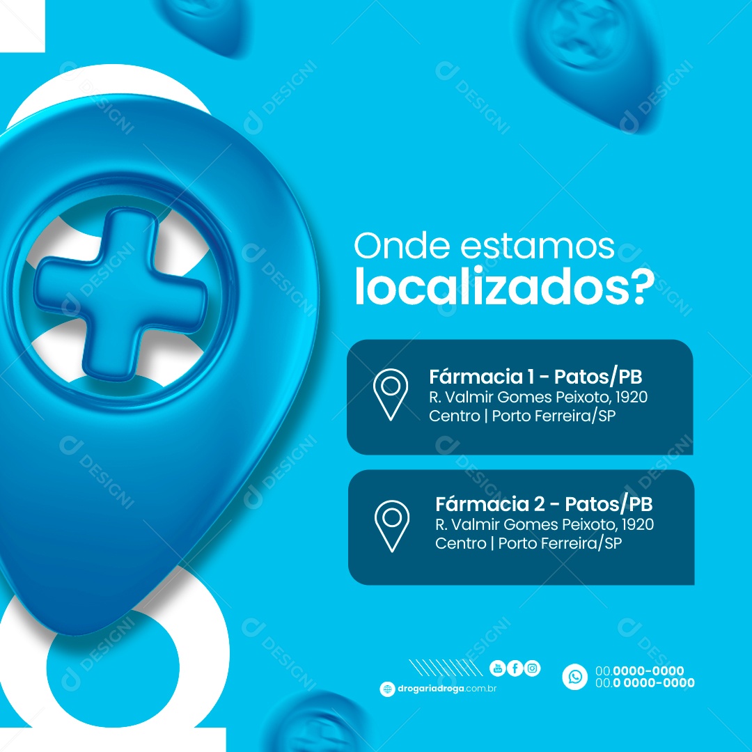 Farmácia Onde estamos localizados Social Media PSD Editável