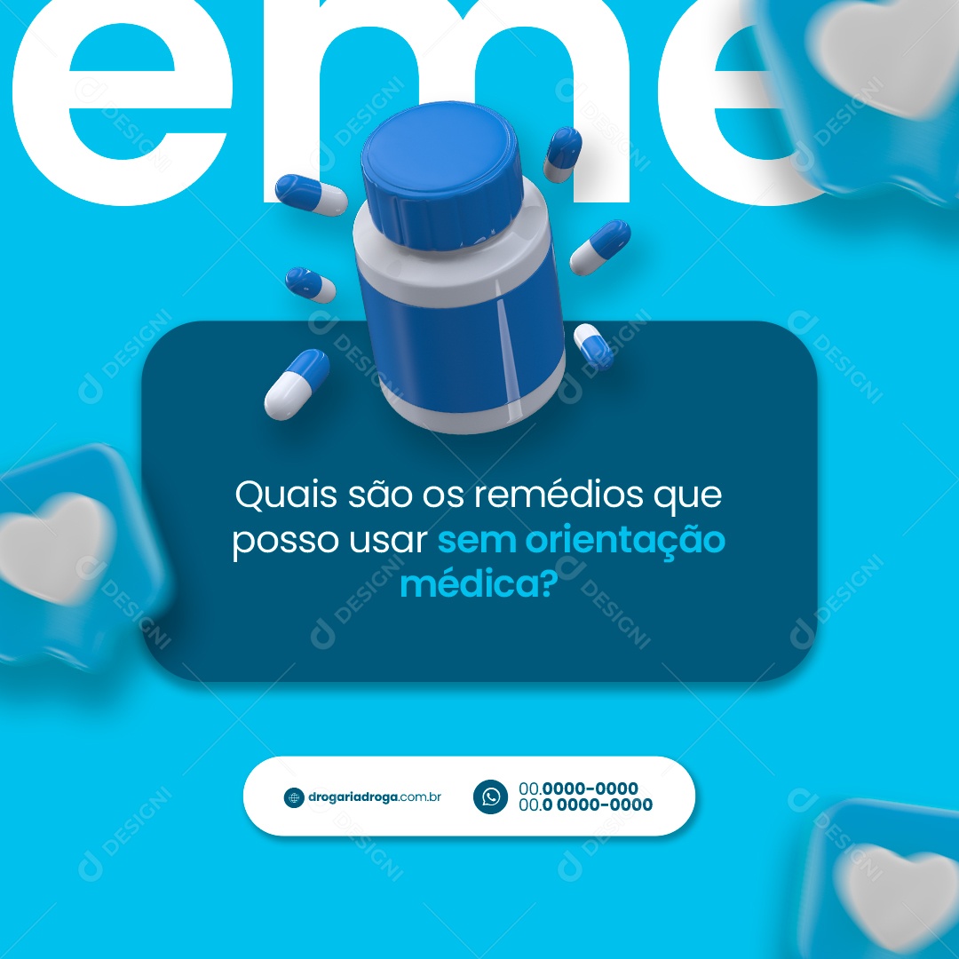 Farmácia Quais são os remédios que posso usar Social Media PSD Editável