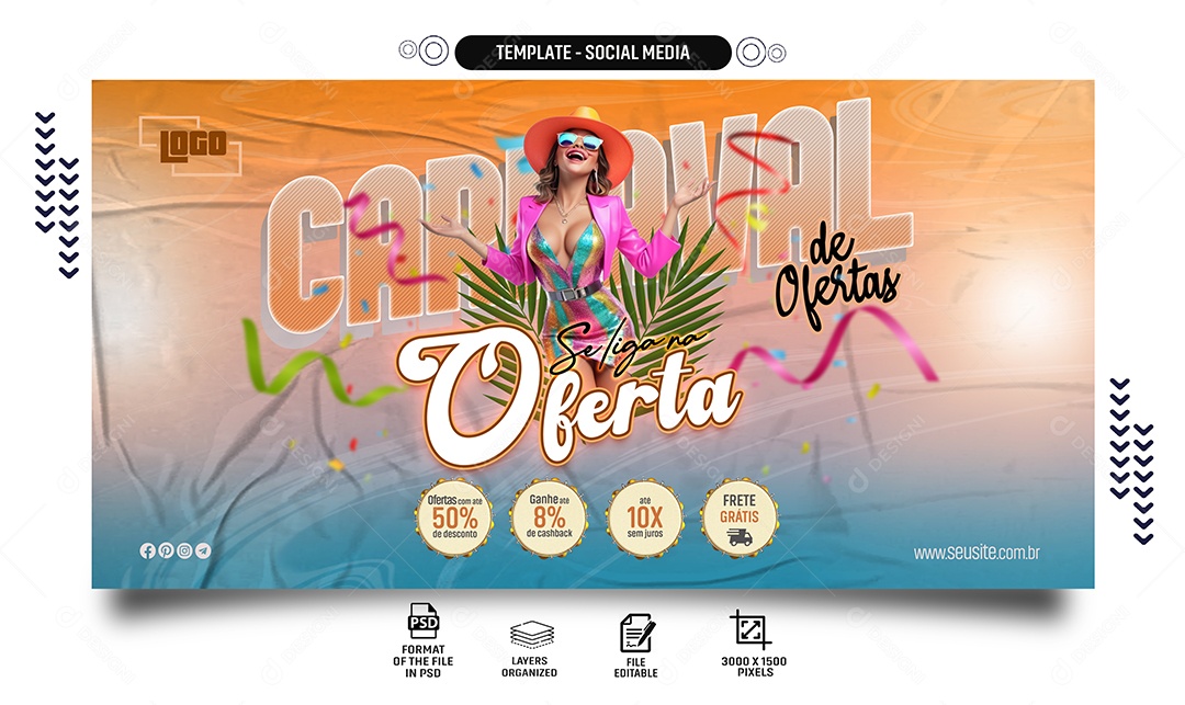 Social Media Banner Carnaval De Ofertas Se Liga Na Oferta PSD Editável