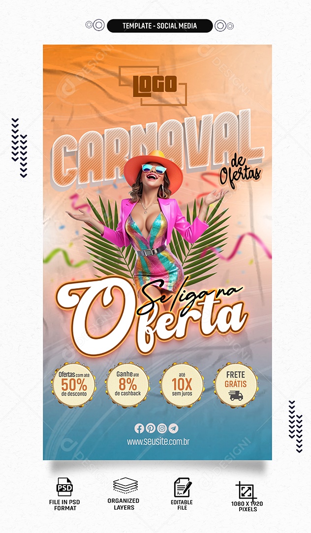 Social Media Story Carnaval De Ofertas Se Liga Na Oferta PSD Editável
