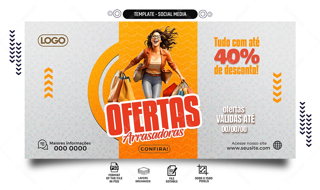 Social Media Banner Ofertas Arrasadores PSD Editável