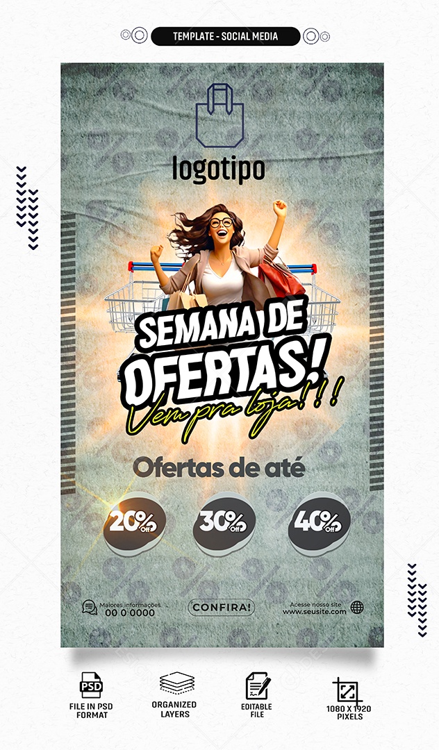 Social Media Story Semana De Ofertas Vem Pra Loja PSD Editável