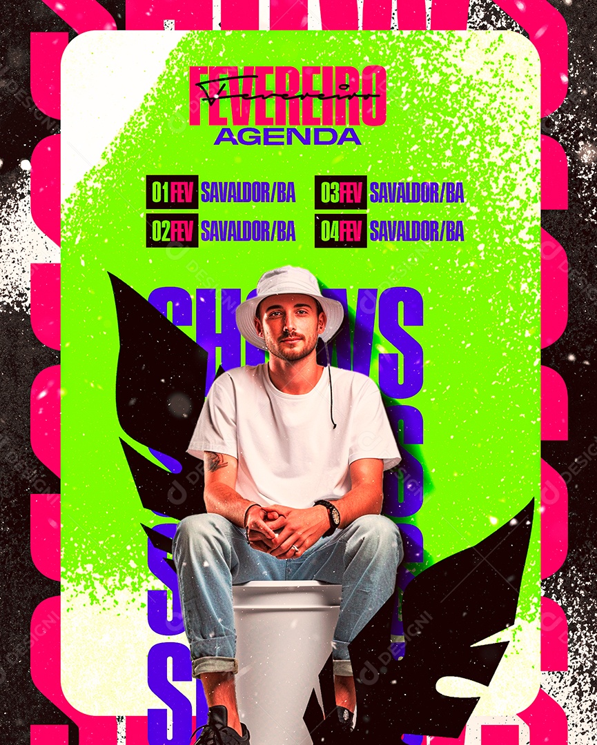 Flyer Carnaval Fevereiro Agenda Shows Social Media PSD Editável