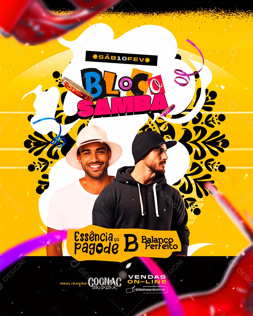 Flyer Carnaval Bloco Samba Essência Do Pagode Balanço Perfeito Social Media PSD Editável