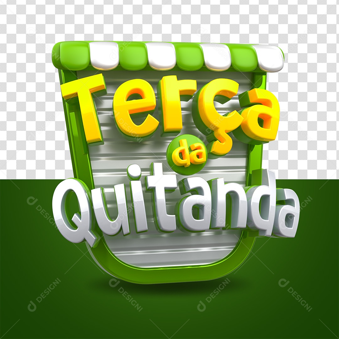 Terça da Quitanda Selo 3D Amarelo Verde e Cinza para Composição PSD
