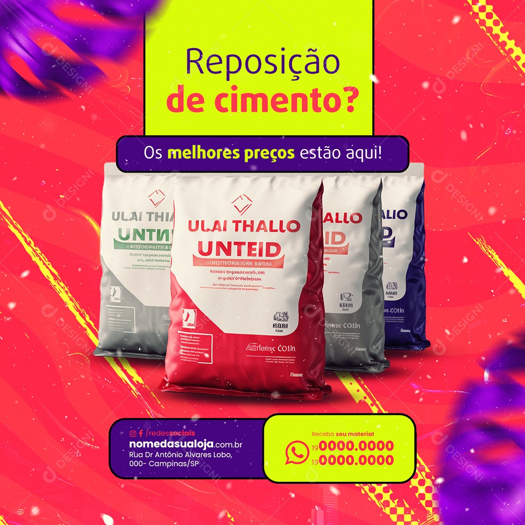 Material de Construção Carnaval Reposição de cimento Os melhores preços Social Media PSD Editável